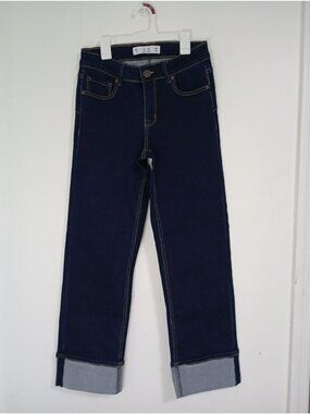 New Max Womens Dark Wash Denim Jeans Size 6 Waist 29 Cotton Blend Cuffed Legs